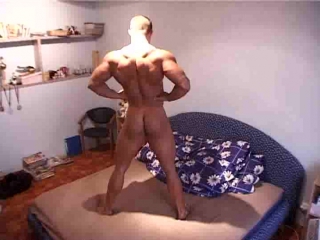 porn bodybuilder thomas doing a very private naked flexing show hd