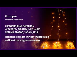 porn светодиодная гирлянда спайдер жёлтого цвета 3 по 20 м ip54 чёрный провод мерцание айлюм про hd