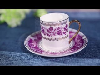 porn flower patterned ceramic mug with handle and tray vana hd